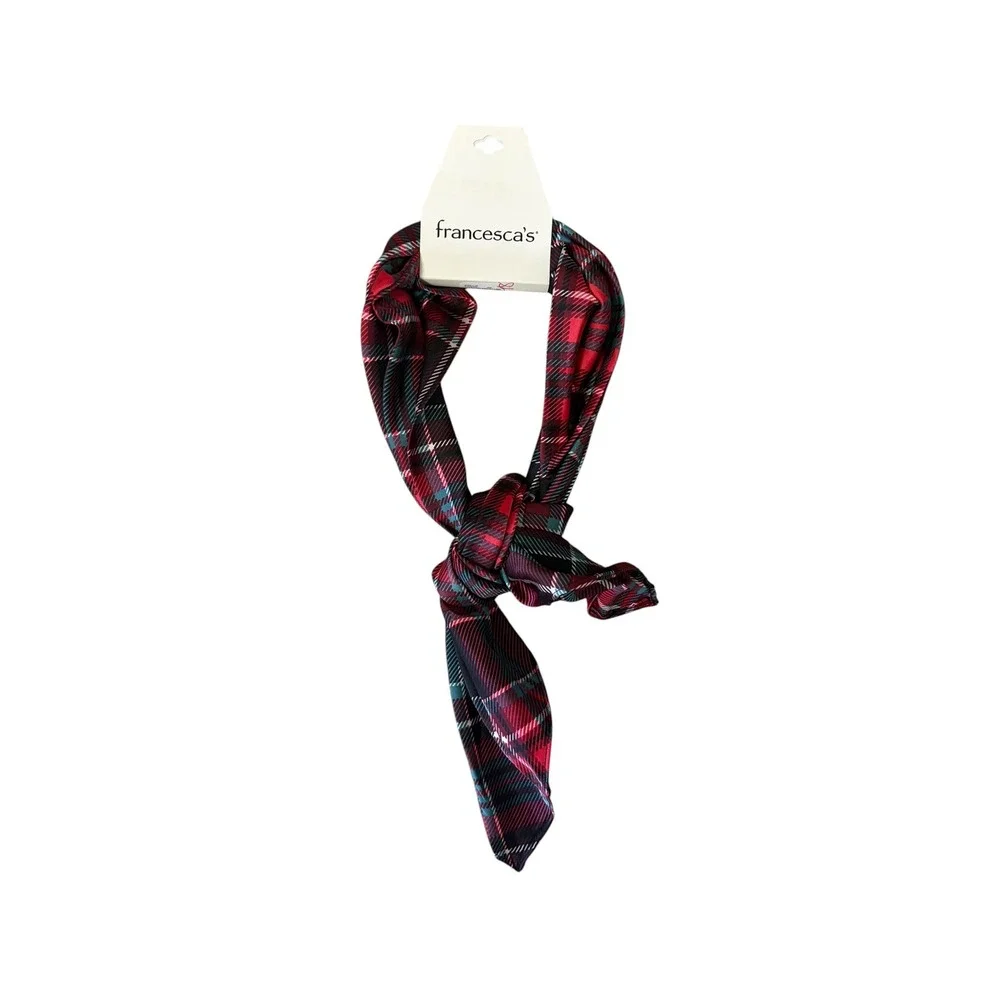 Francesca's Red Green Plaid Hair Scarf Tartan Bandana Headband Holiday Accessory